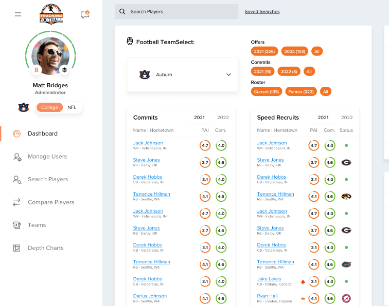 Tracking Football dashboard preview