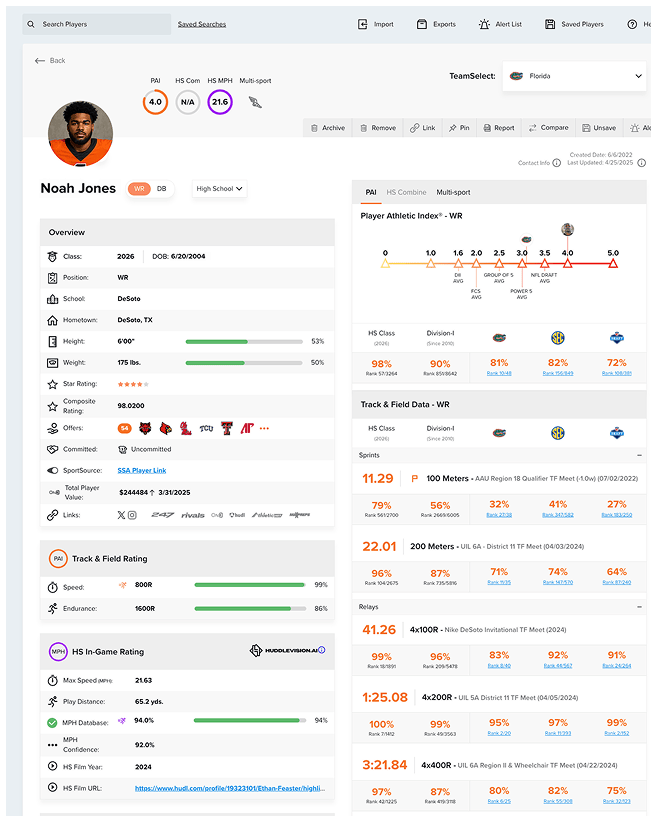 Tracking Football app player profile sample