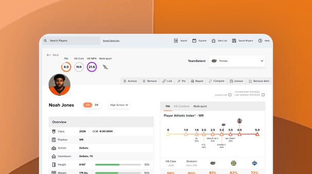 Player profile sample from Tracking Football app