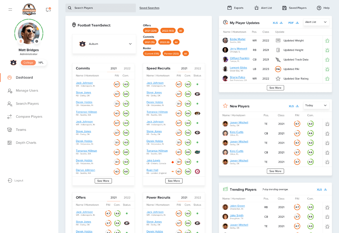 Tracking Football dashboard preview